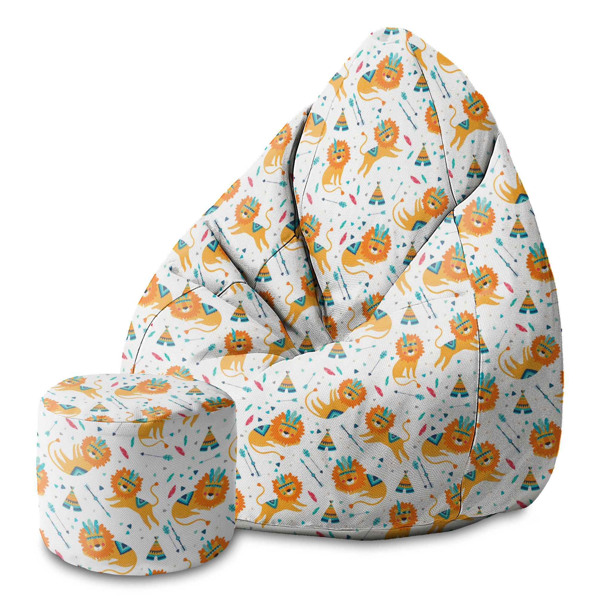 Round Pouf Footrest Sleepy Lions-Oxford