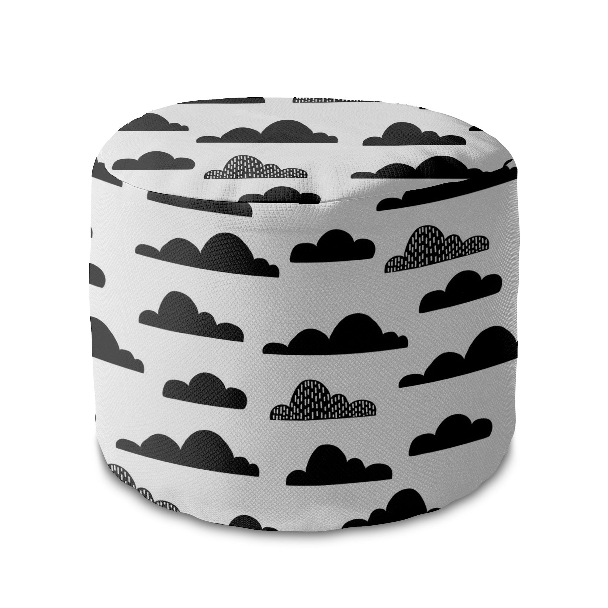 Round Pouf Footrest Black Clouds-Oxford