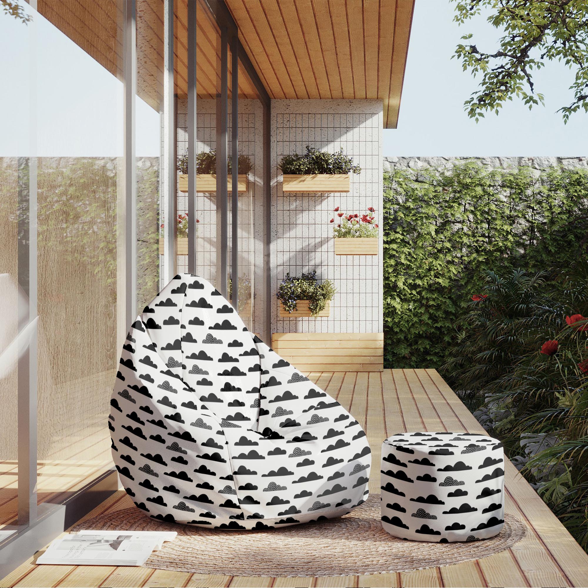 Round Pouf Footrest Black Clouds-Panama