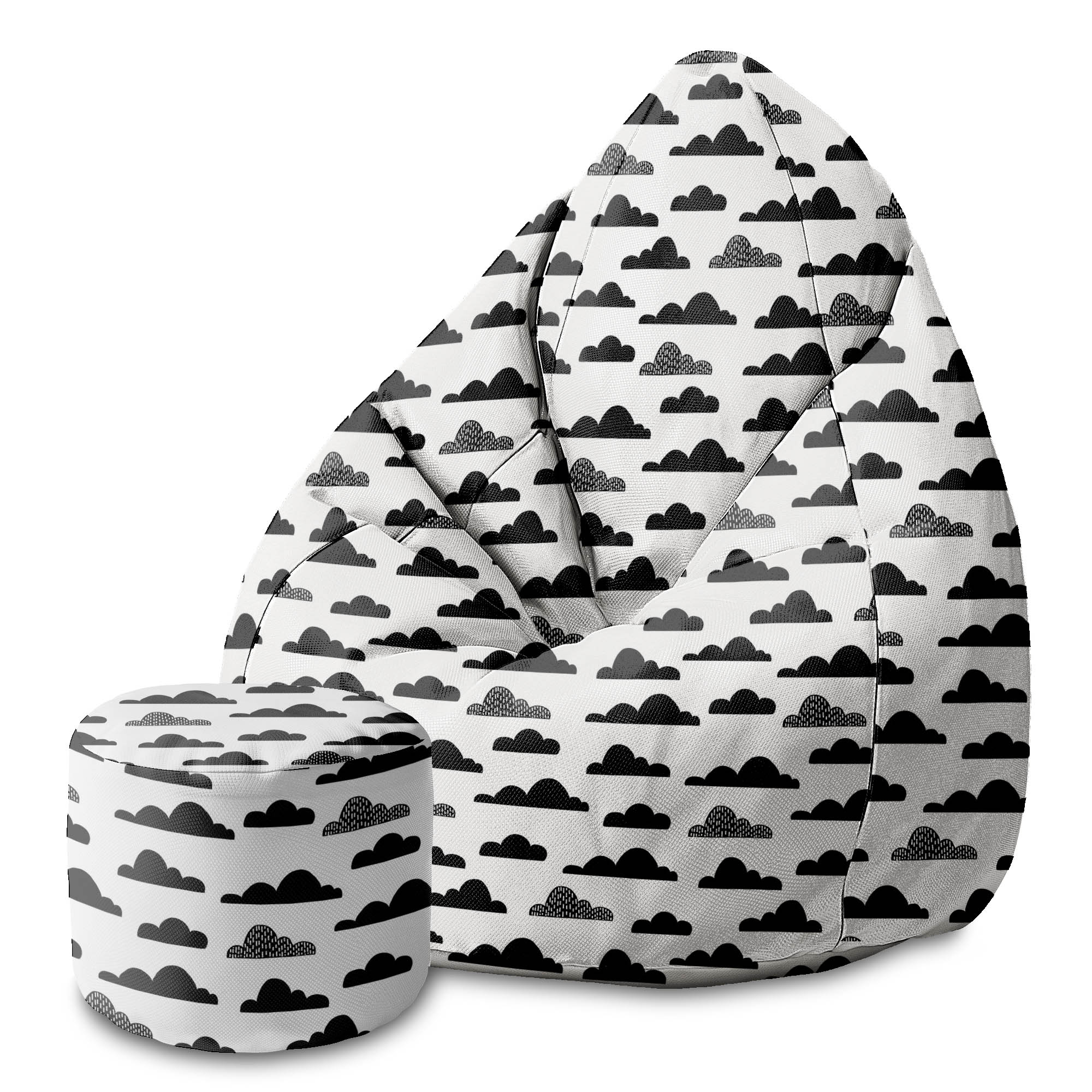 Round Pouf Footrest Black Clouds-Panama