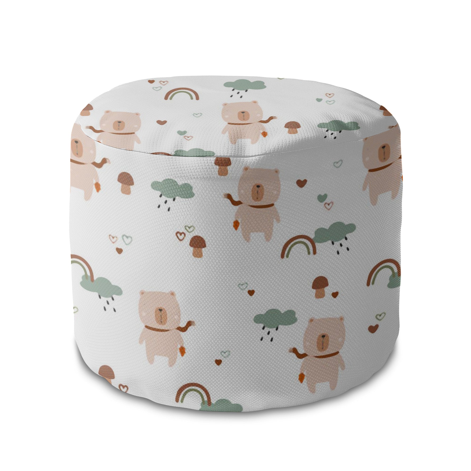 Round Pouf Footrest Bear and Mushrooms