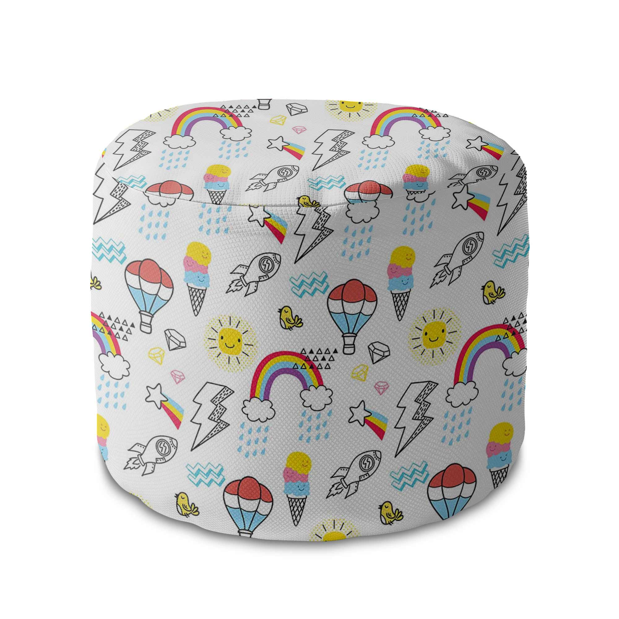 Round Pouf Footrest Balloons and Rainbows-Velvet