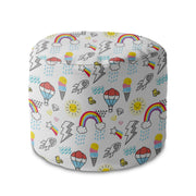 Round Pouf Footrest Balloons and Rainbows