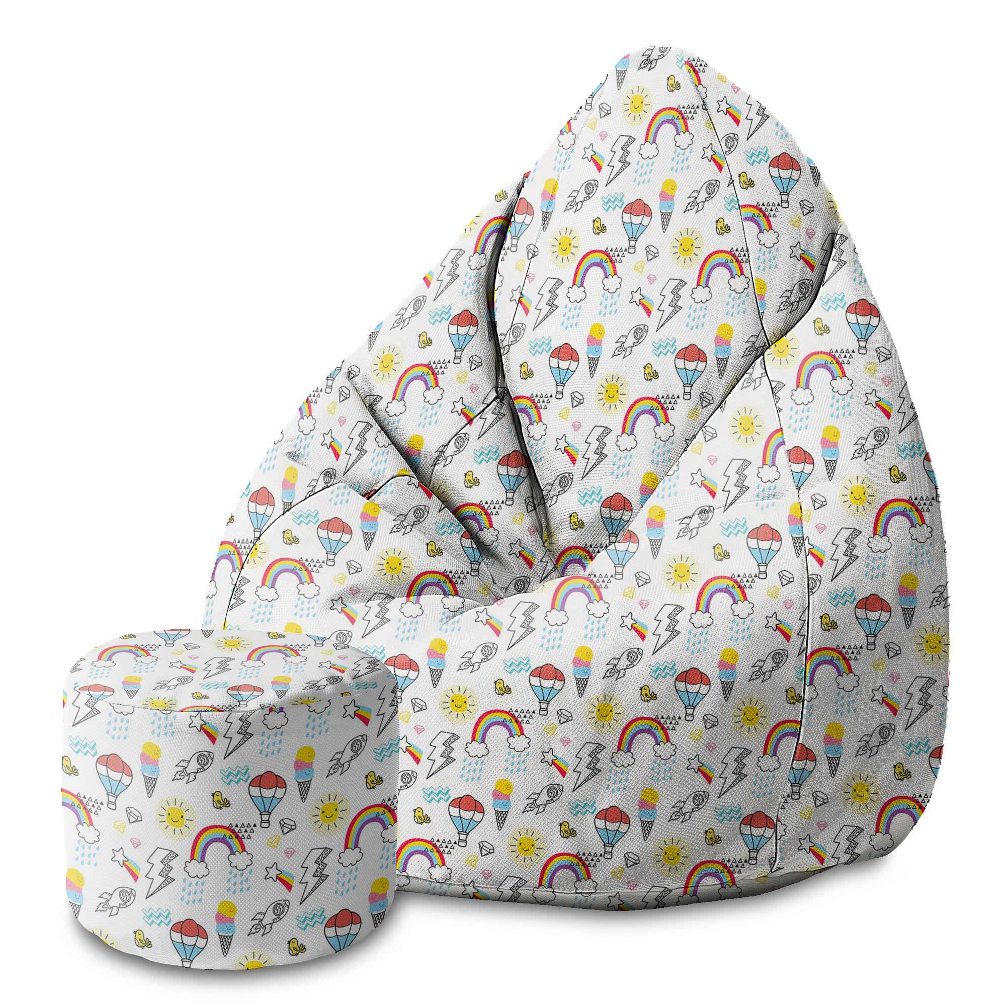 Round Pouf Footrest Balloons and Rainbows