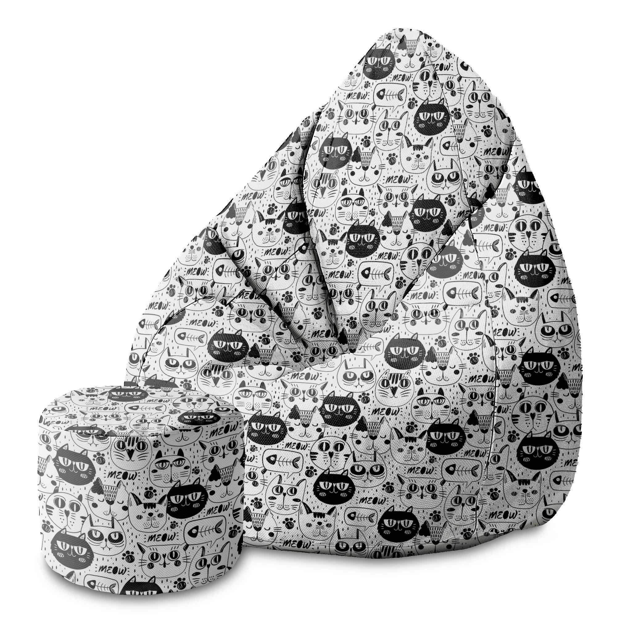 Round Pouf Footrest Black and White Cats-Oxford