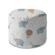 Round Pouf Footrest Blue Elephant-Velvet