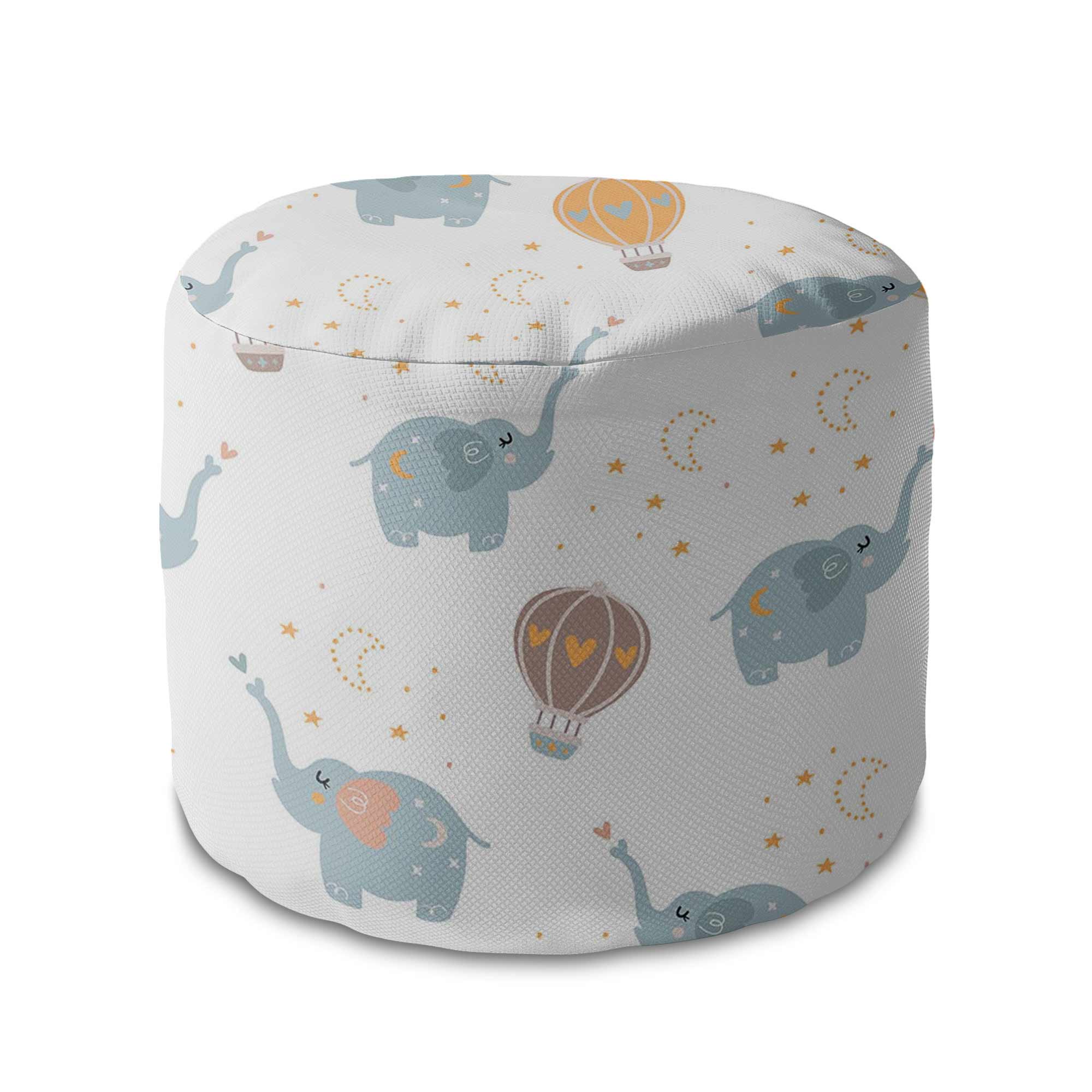 Round Pouf Footrest Blue Elephant