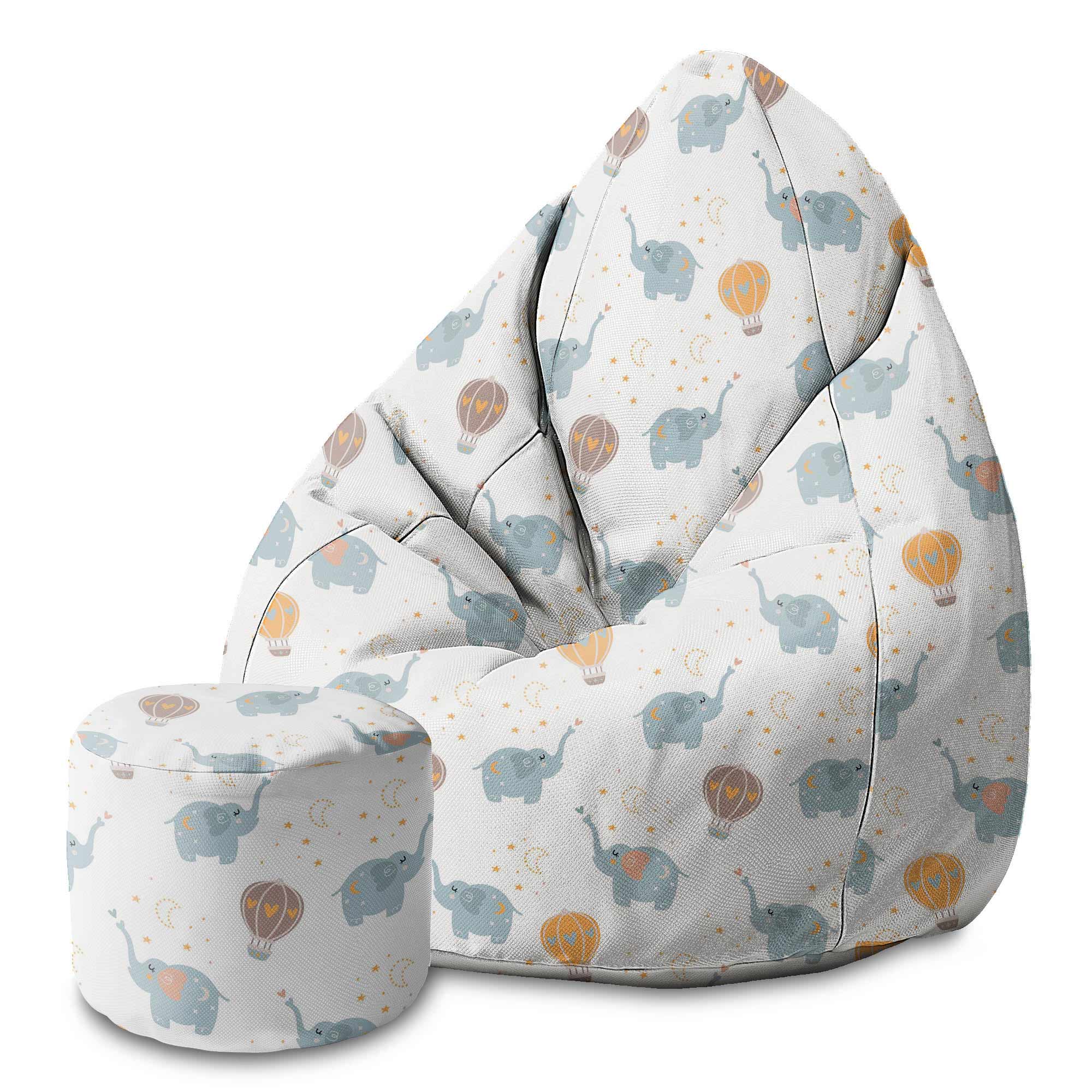 Round Pouf Footrest Blue Elephant