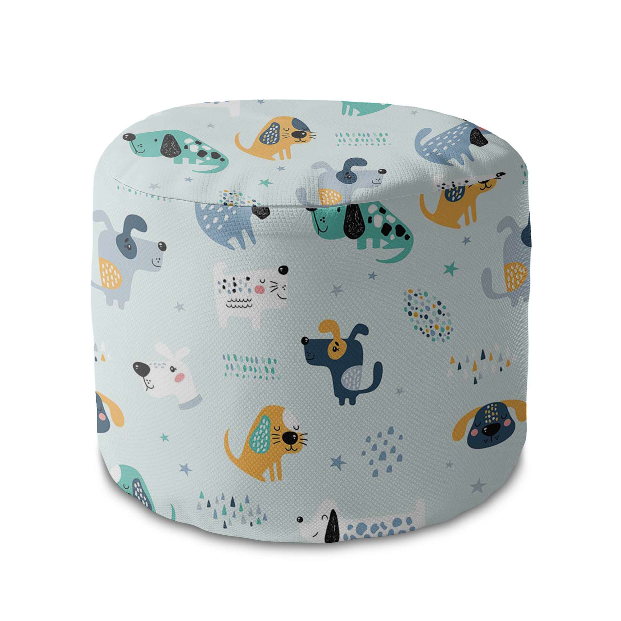 Round Pouf Footrest Cartoon Colorful Dogs