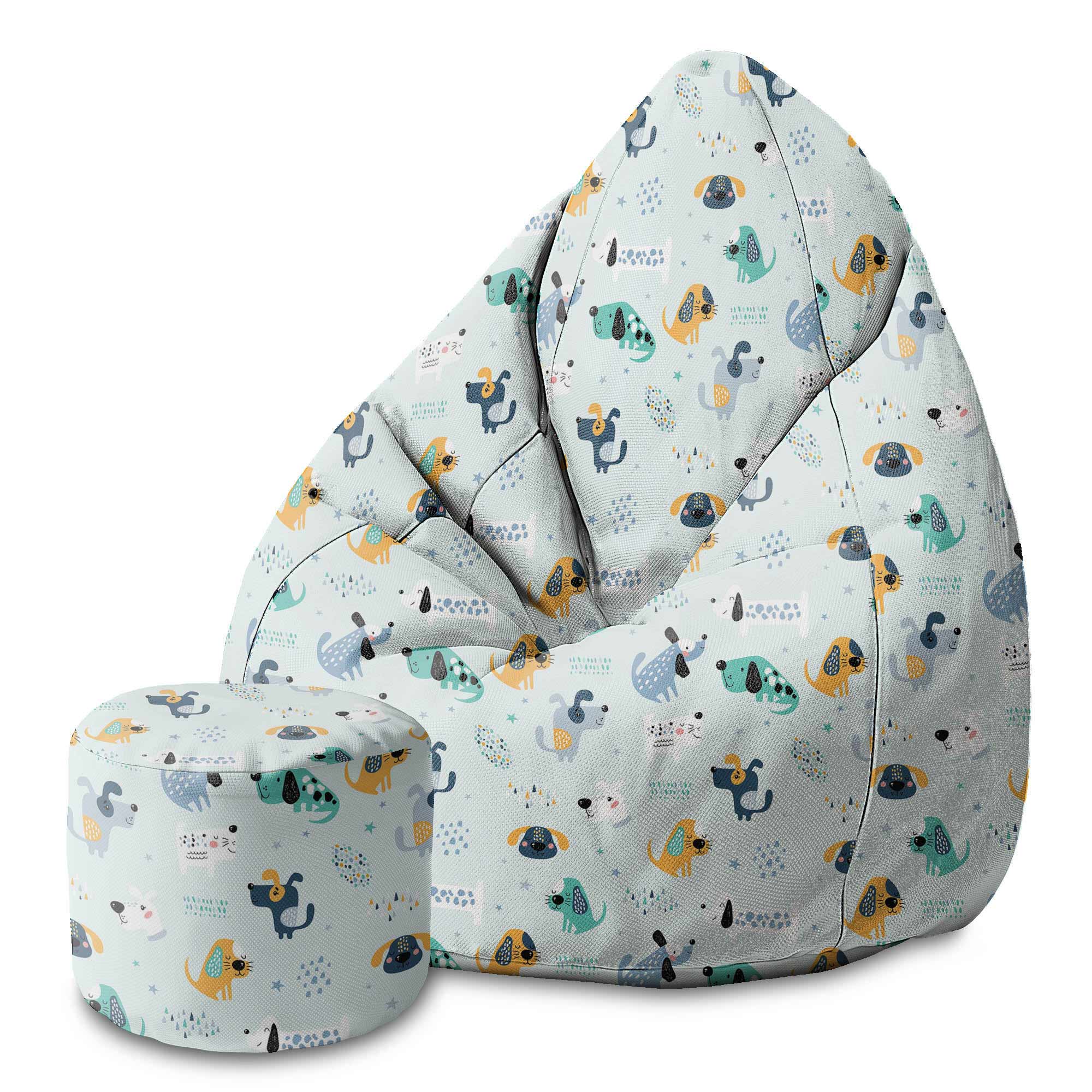 Round Pouf Footrest Cartoon Colorful Dogs-Velvet