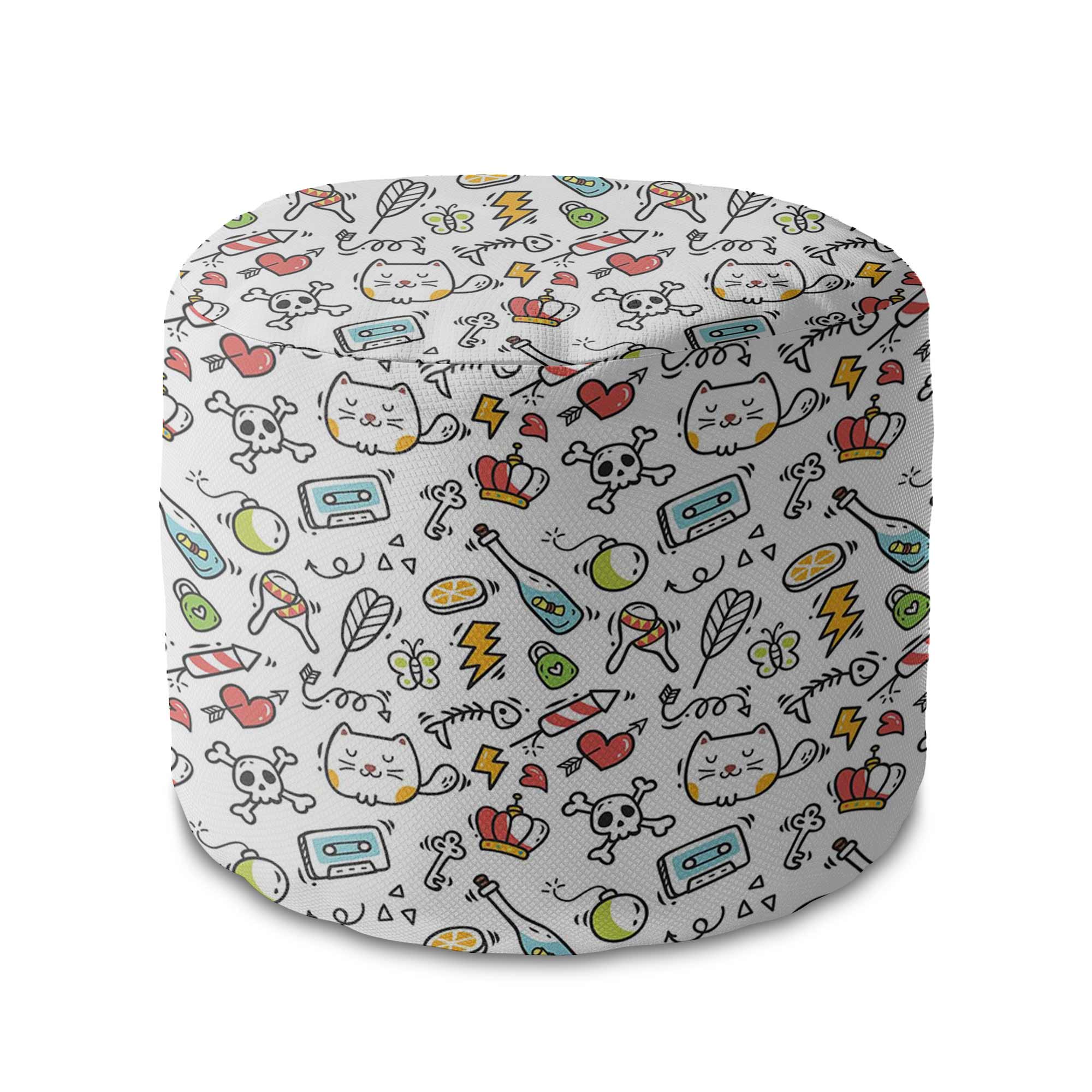 Round Pouf Footrest Cartoon Creepy Cats-Velvet