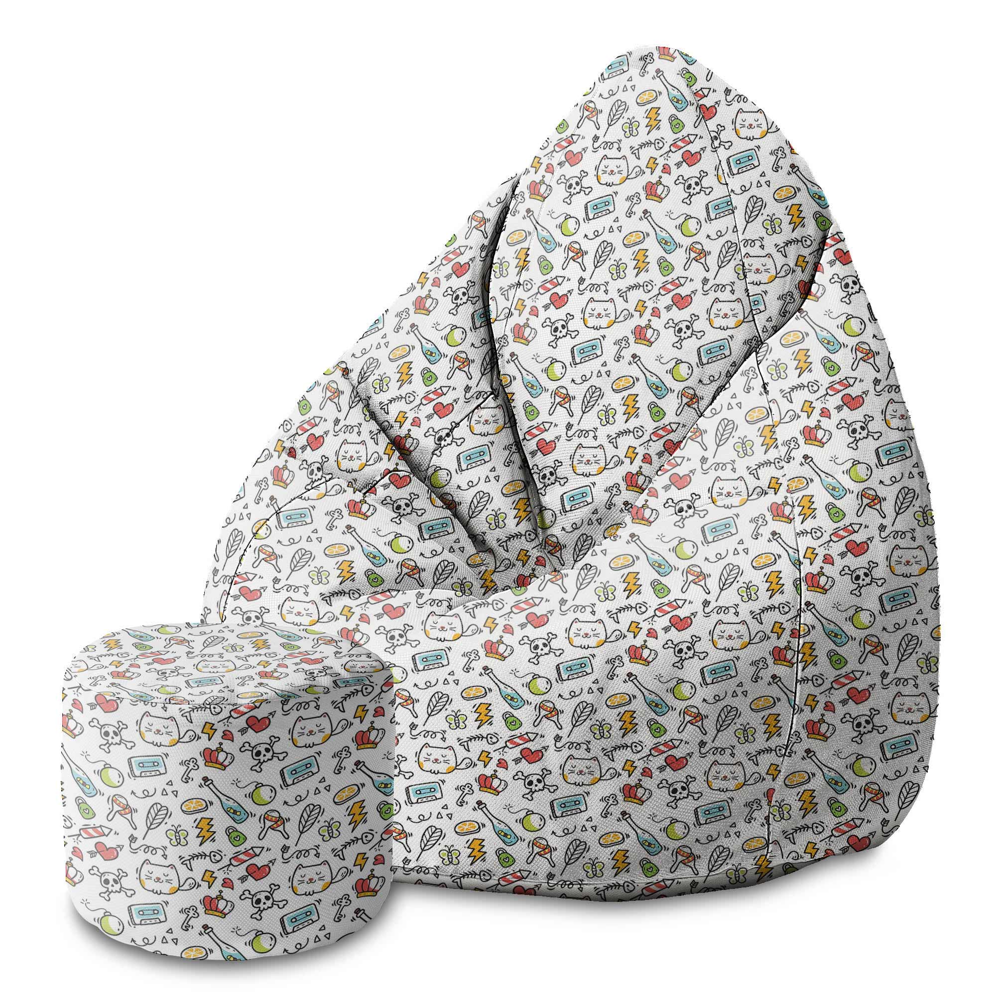 Round Pouf Footrest Cartoon Creepy Cats-Oxford
