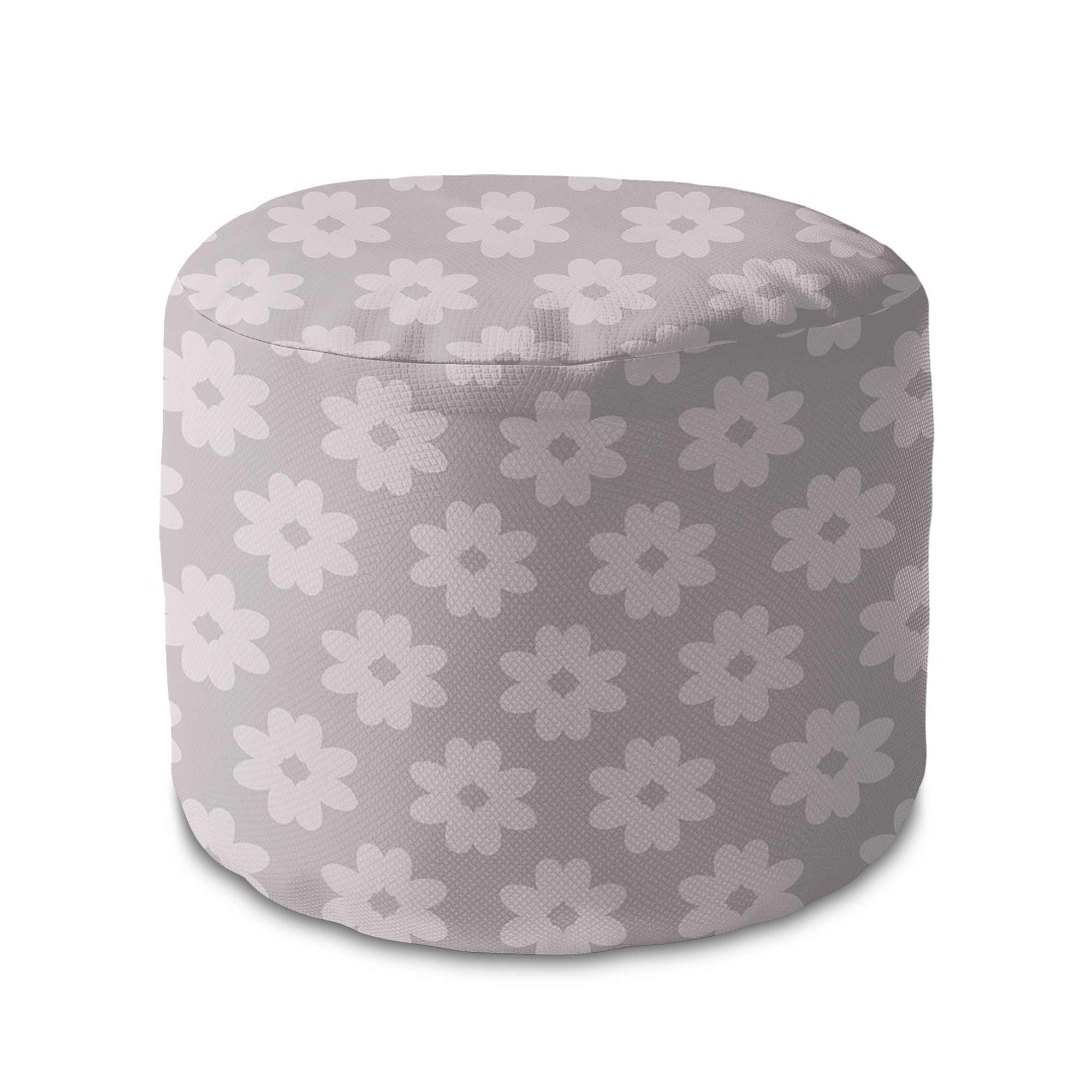 Round Pouf Footrest Daisies on Grey