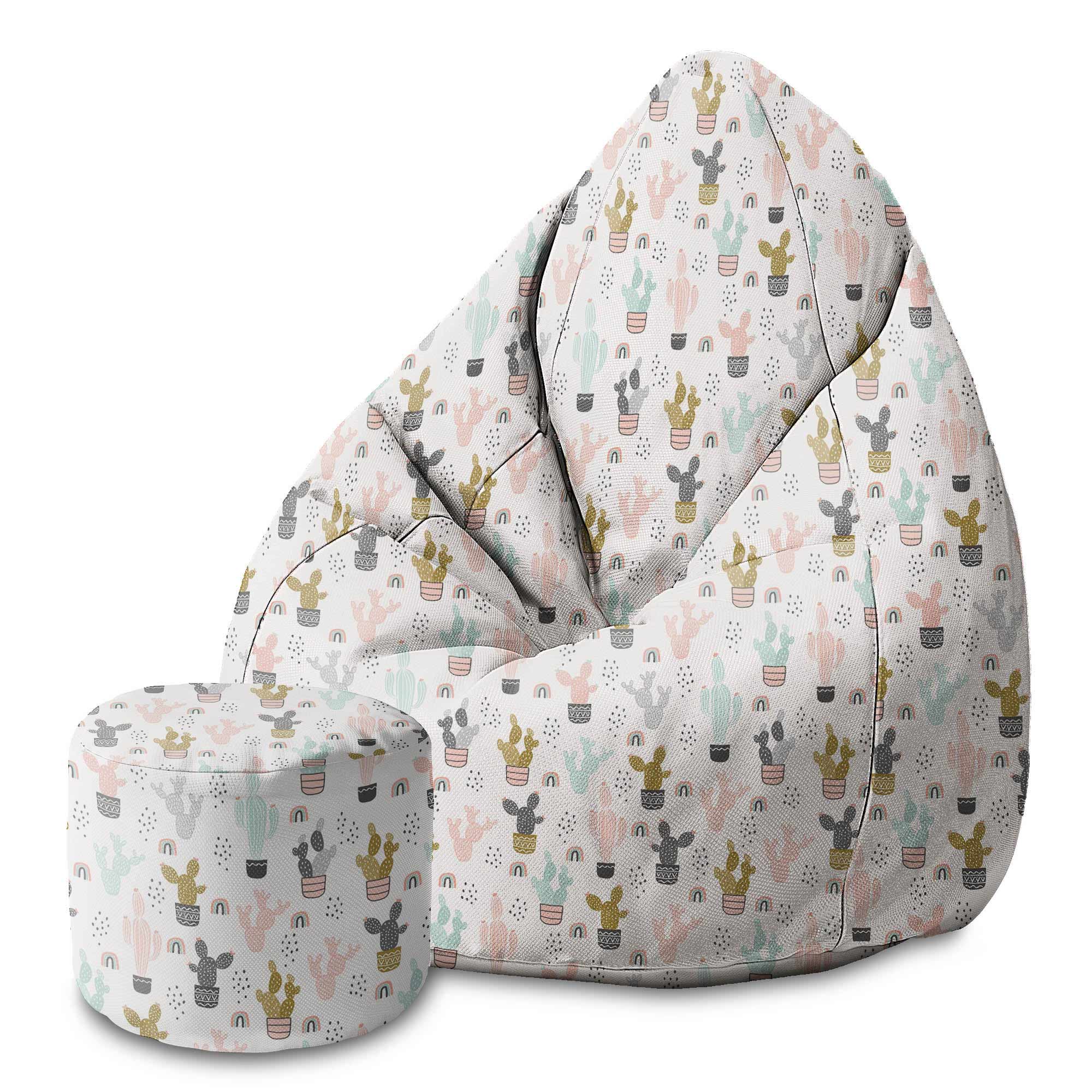 Round pouf footstool Colorful Cactus-Velvet