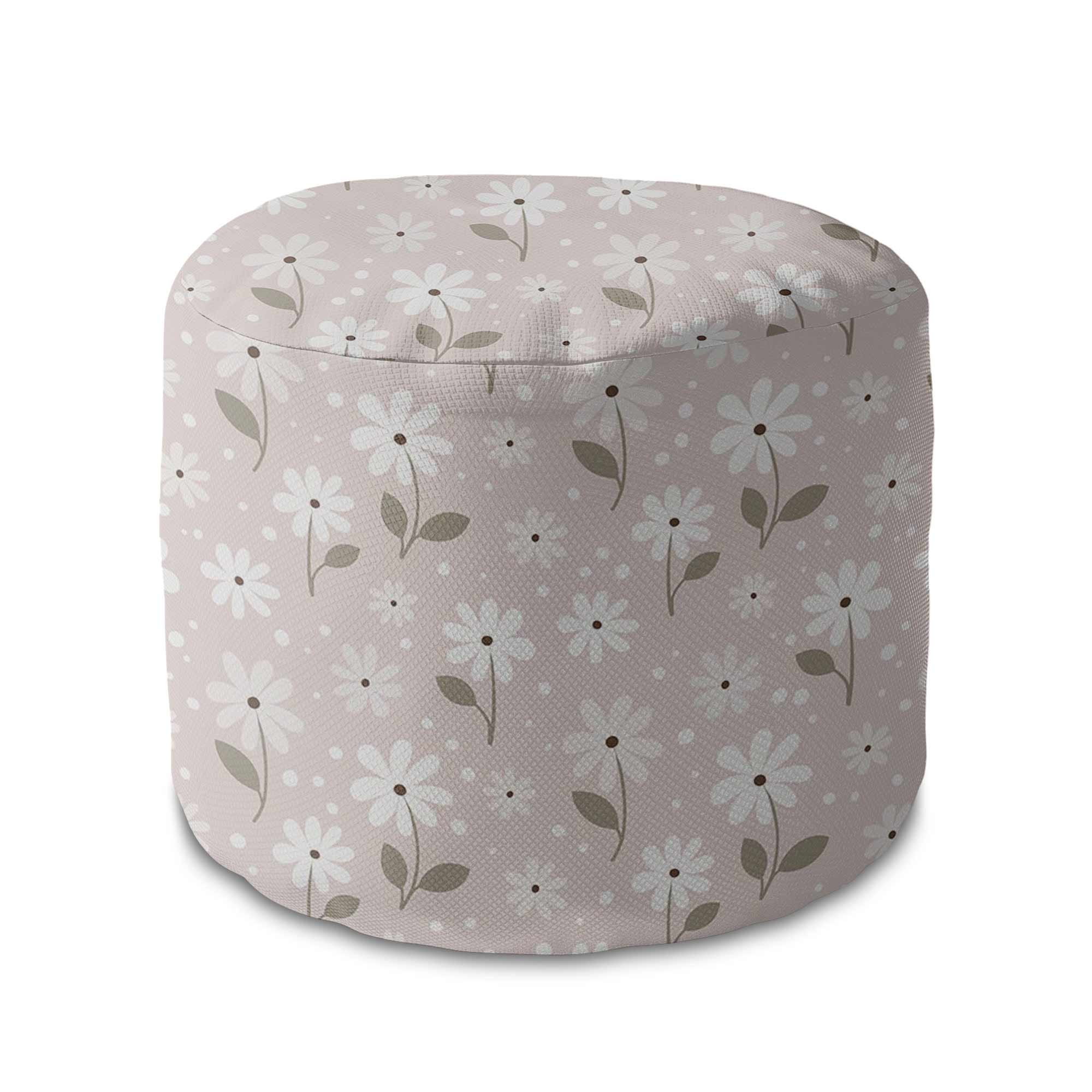 Round pouf footstool Light Flowers-Velvet