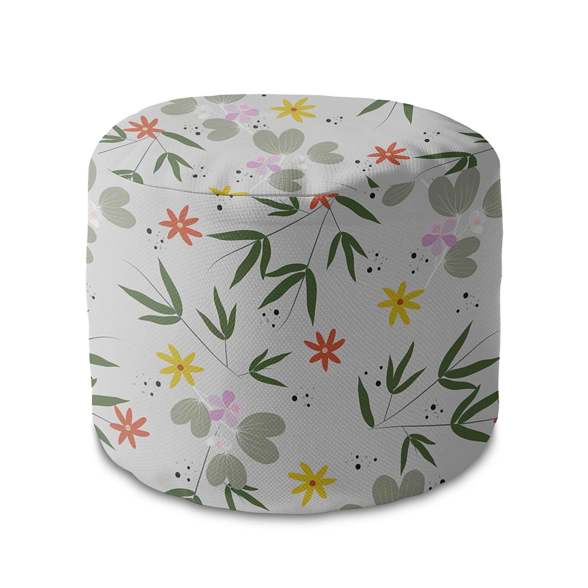 Round Pouf Footstool Flower Doodling