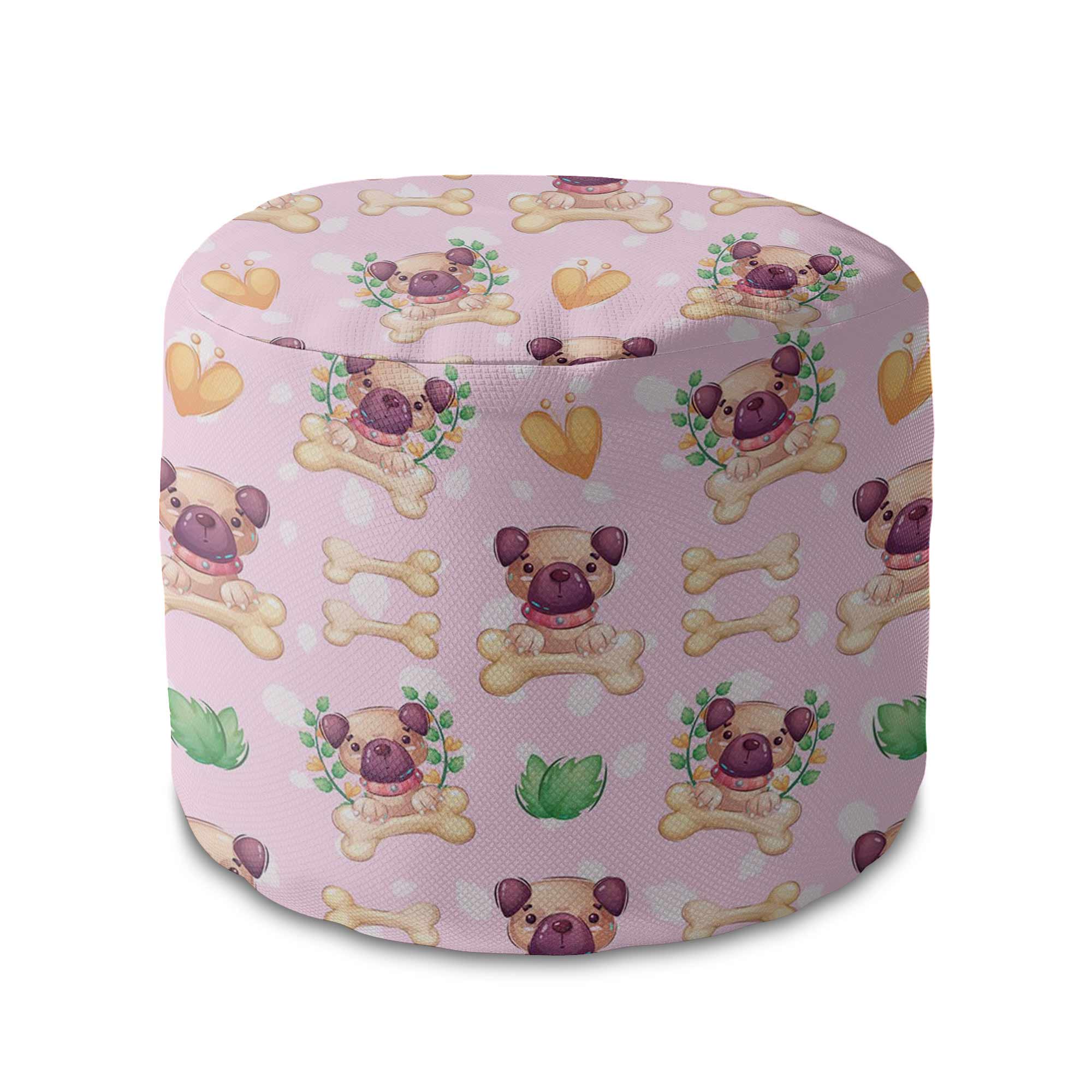 Round Pouf Footstool Happy Small Dogs