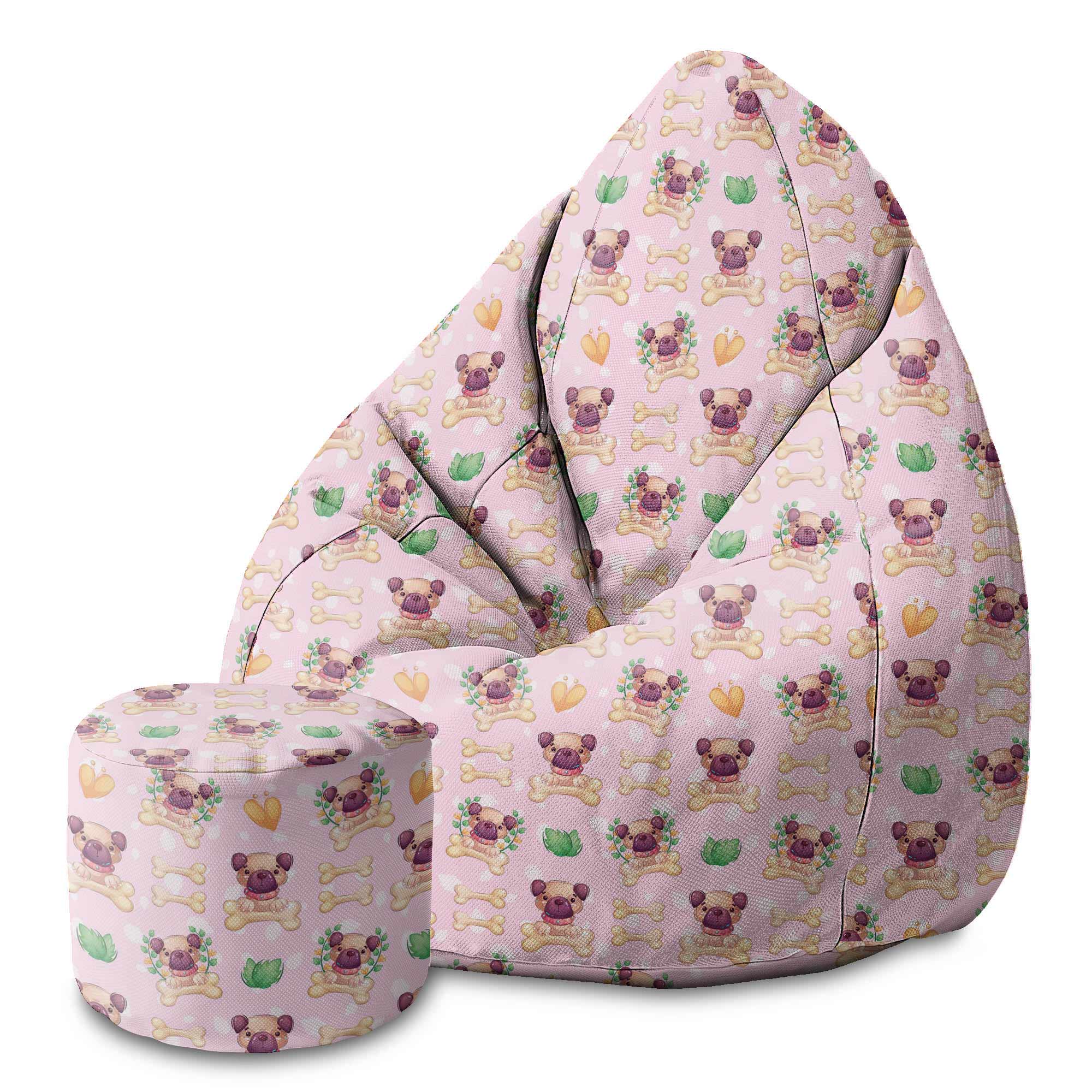 Round Pouf Footstool Happy Small Dogs