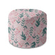 Round Pouf Footstool Sweet Leaves Pattern-Velvet