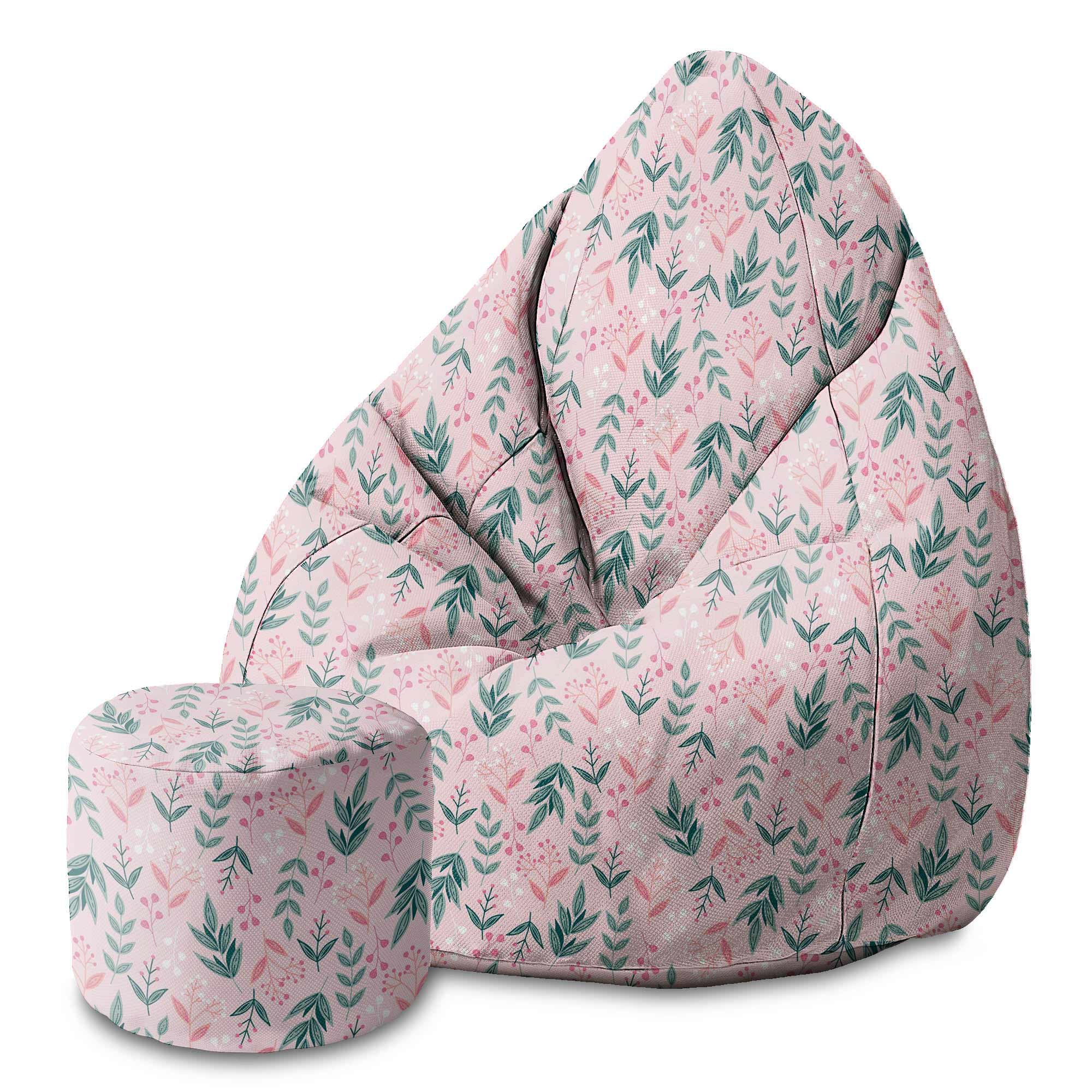 Round Pouf Footstool Sweet Leaves Pattern