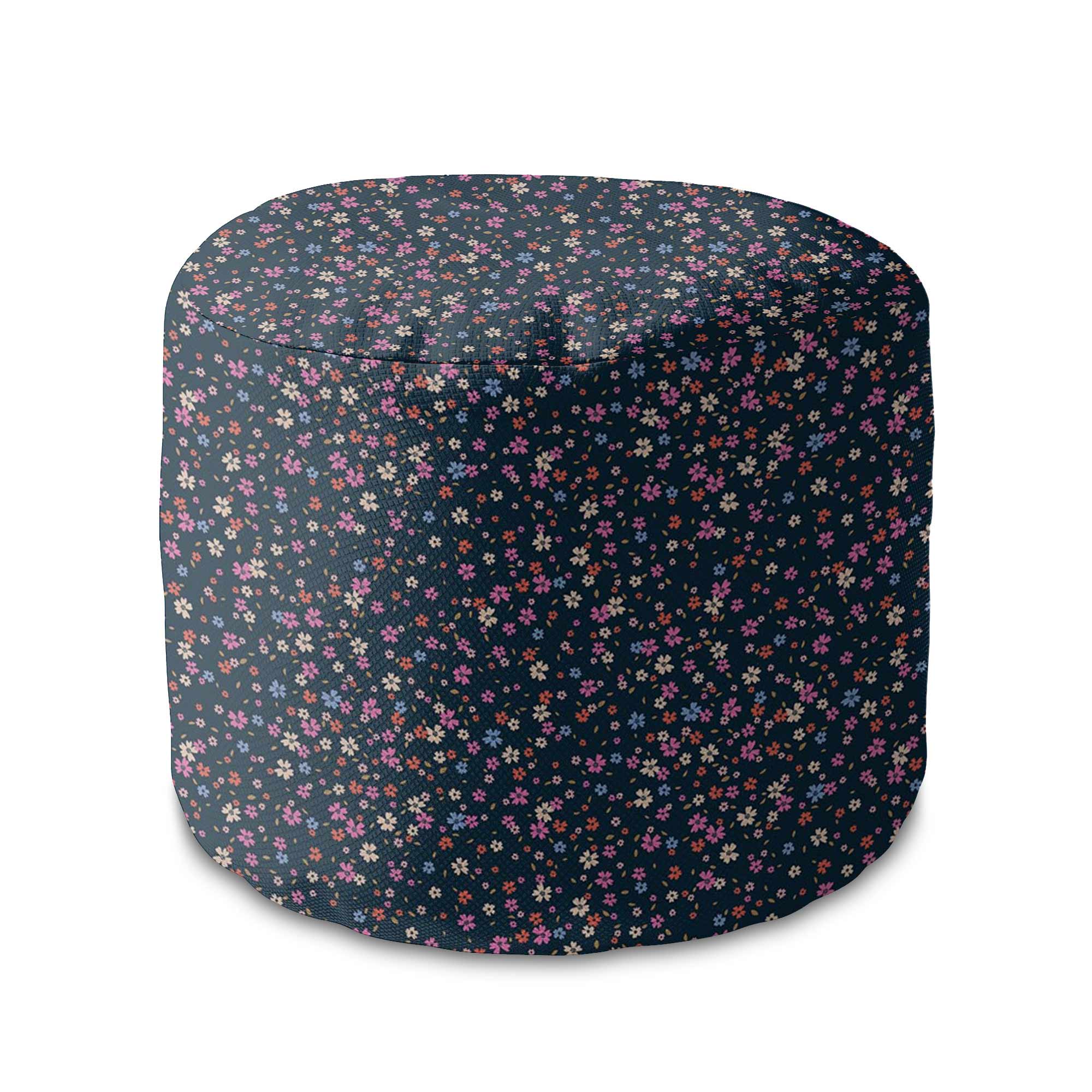 Round Pouf Footstool Ditsy Floral-Velvet