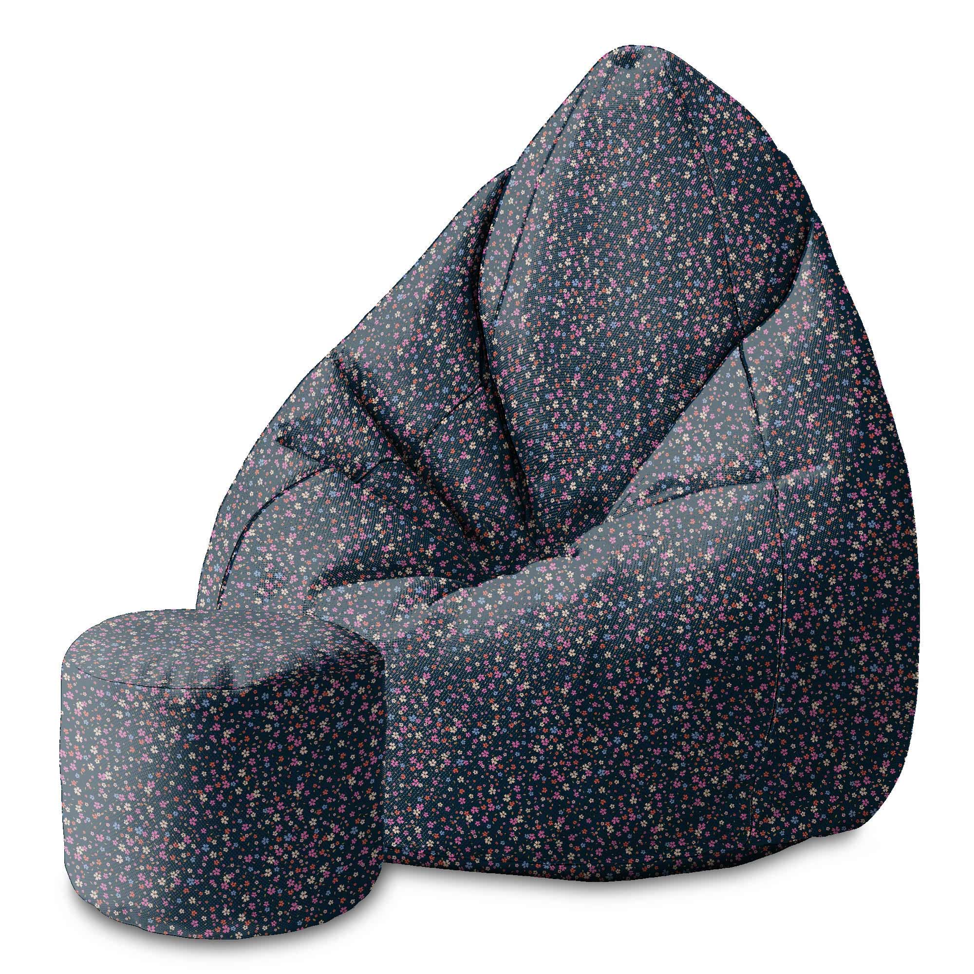 Round Pouf Footstool Ditsy Floral-Velvet