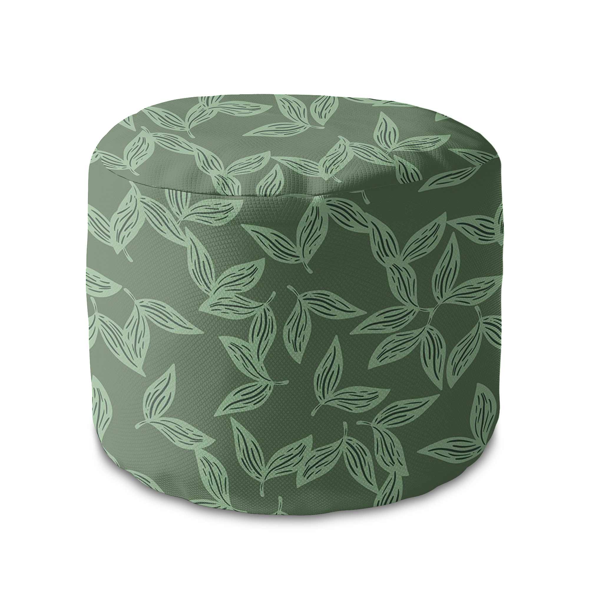 Round Pouf Footstool Herbal Leaves Pattern-Oxford