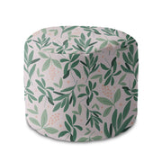 Round Pouf Footstool Olive Leaves on Pink