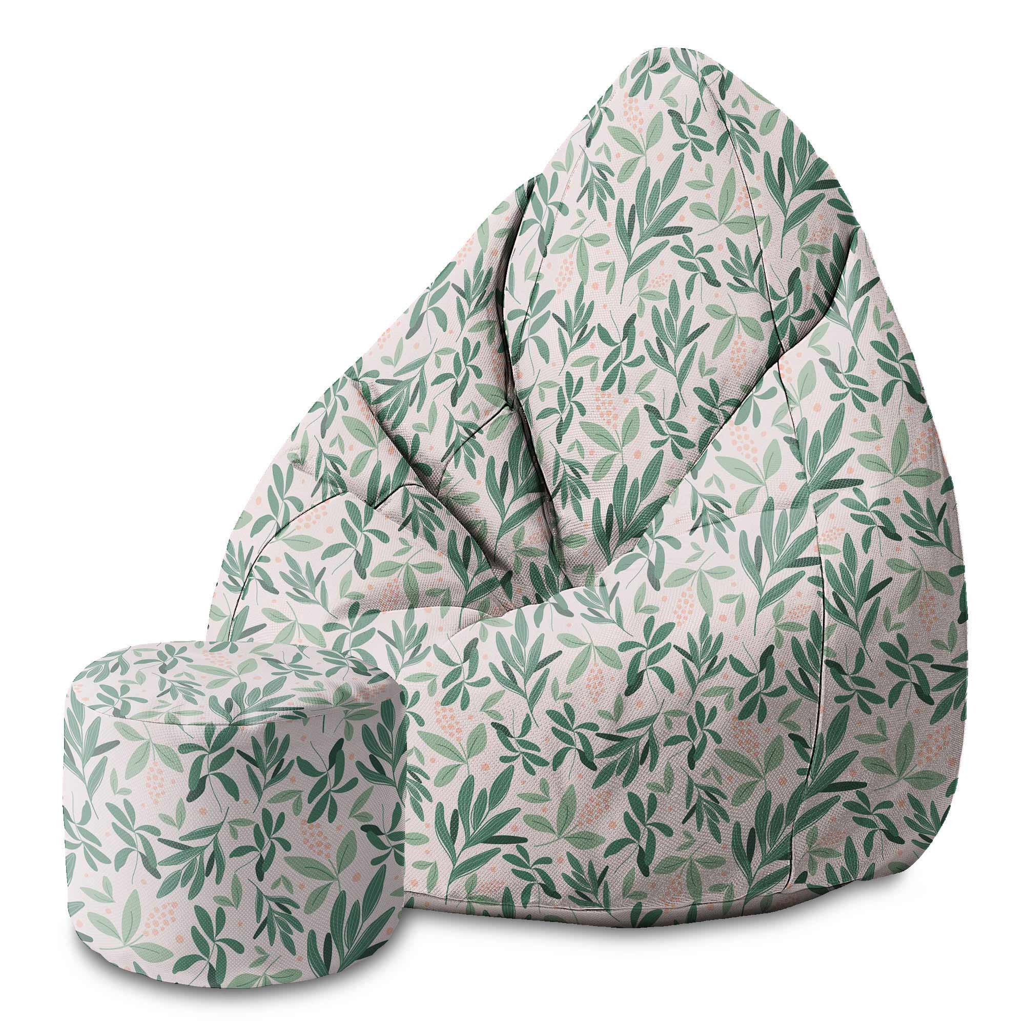 Round Pouf Footstool Olive Leaves on Pink