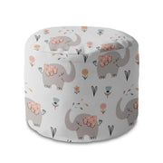 Round Pouf Footstool Happy Elephant-Velvet
