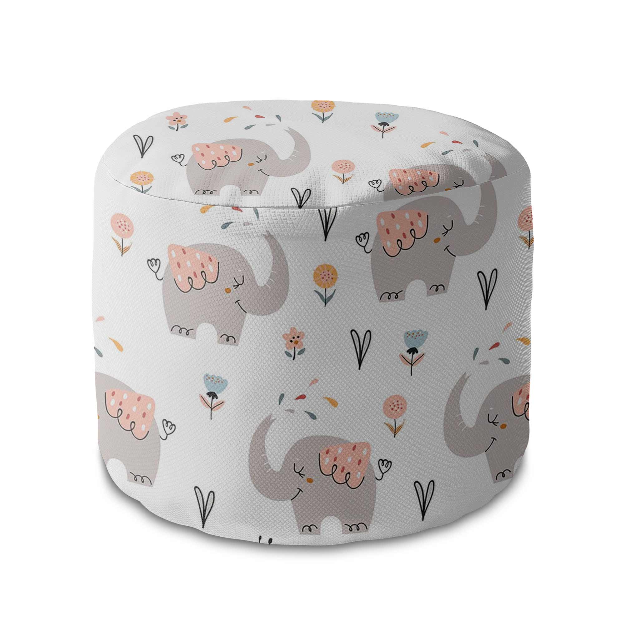 Round Pouf Footstool Happy Elephant-Velvet