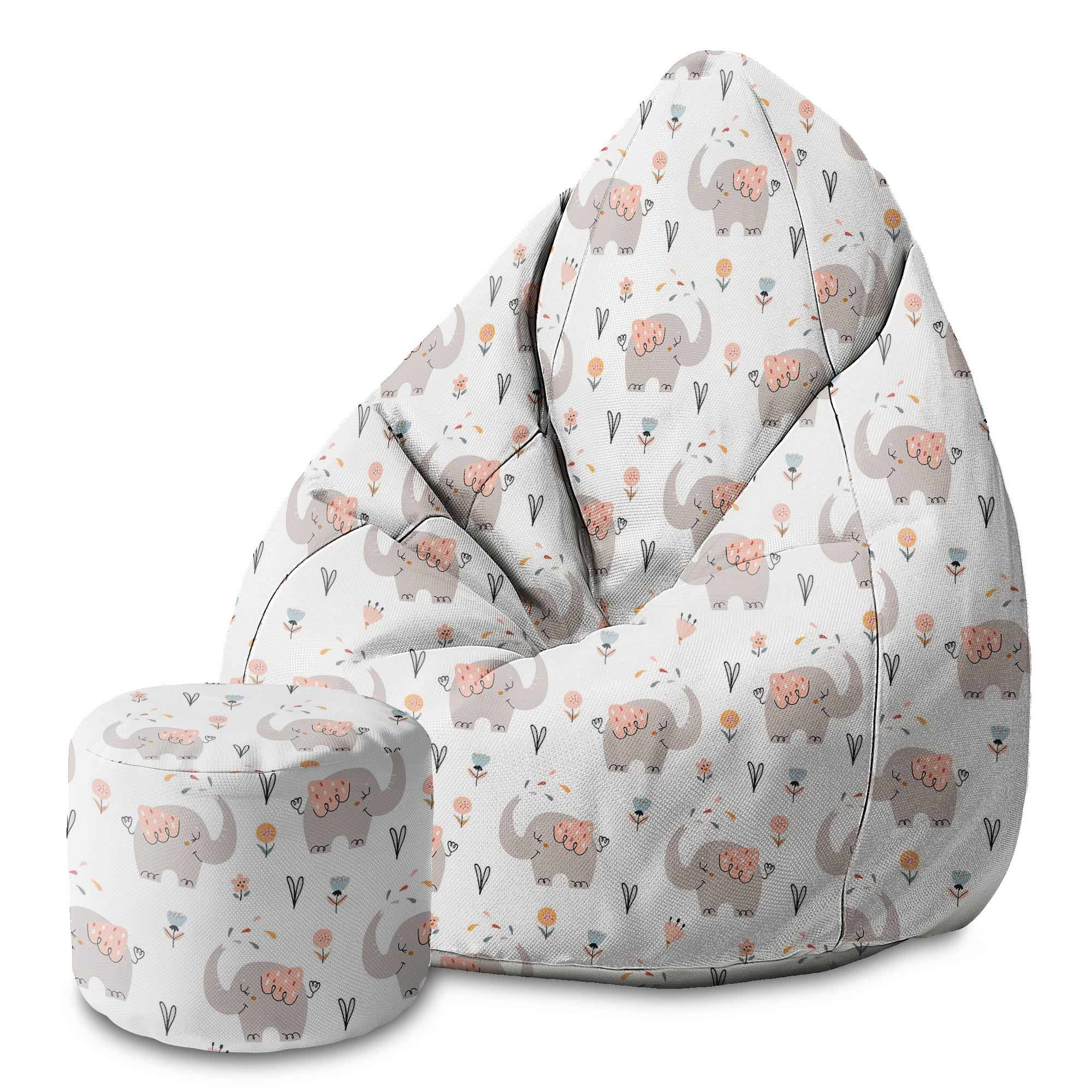 Round Pouf Footstool Happy Elephant-Oxford