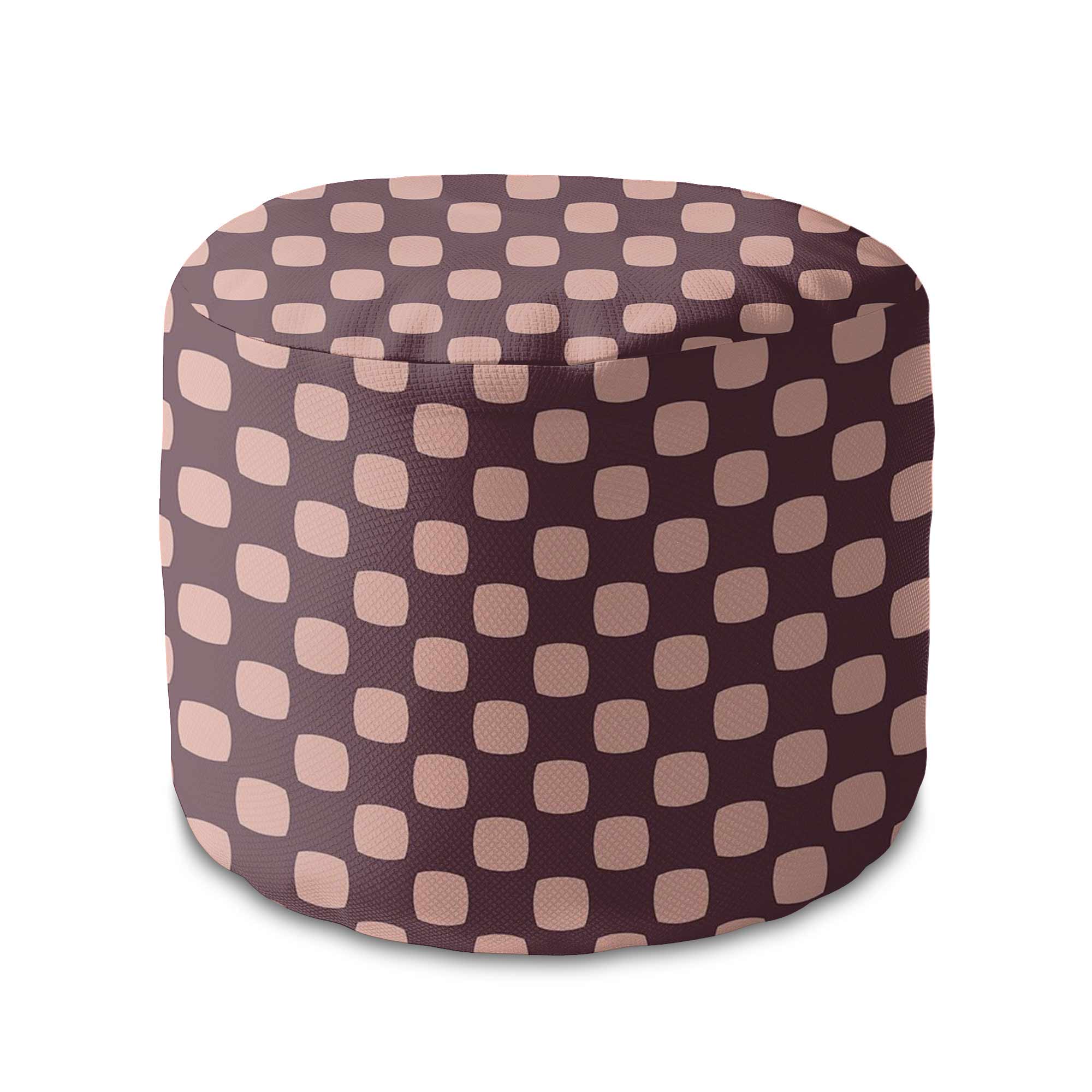 Round Pouf Footstool Geometric Squares-Velvet