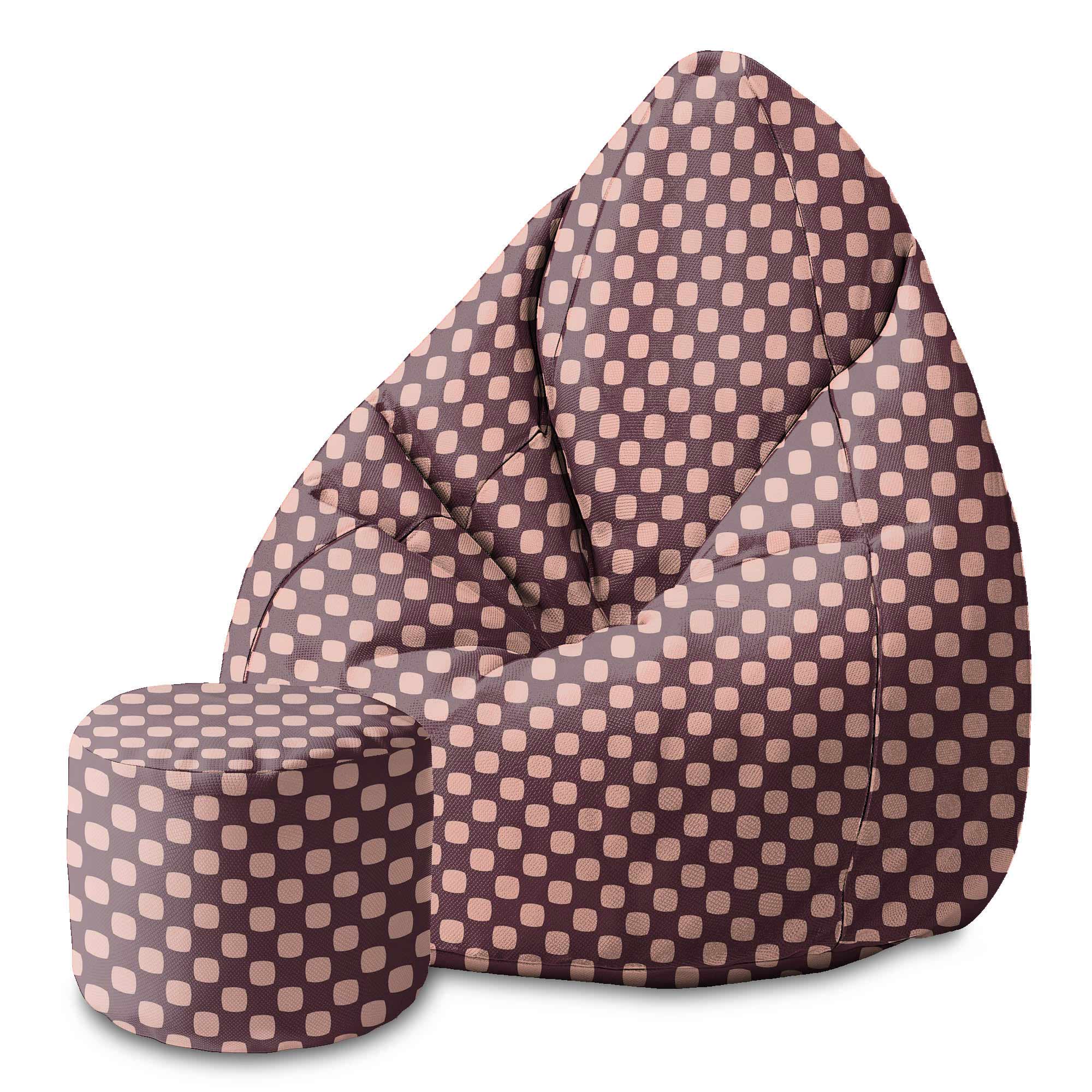 Round Pouf Footstool Geometric Squares-Velvet