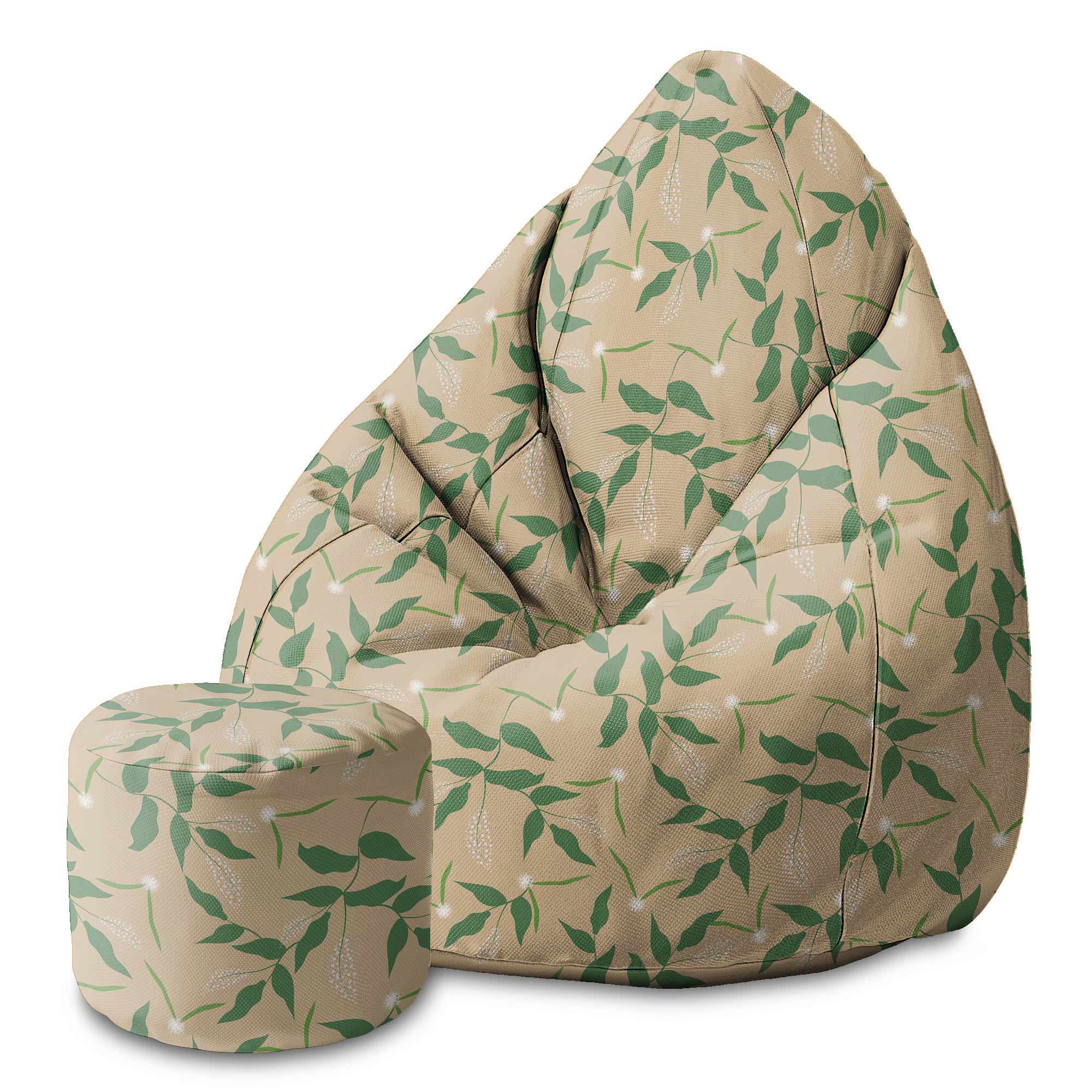 Round Pouf Footstool Fresh Spring Leaves-Velvet