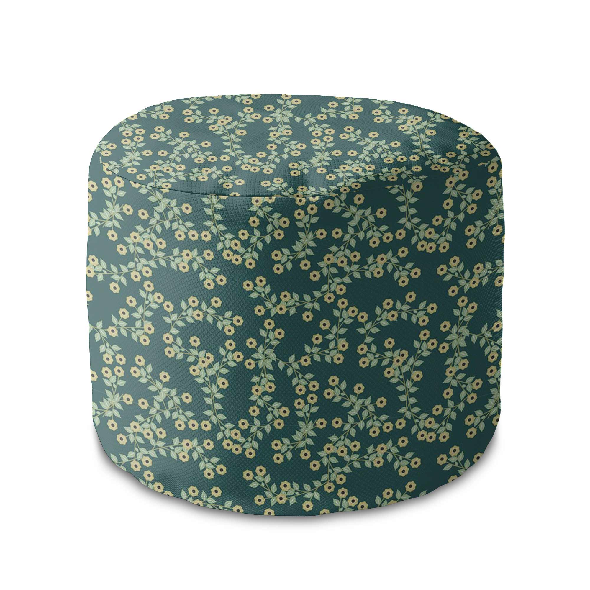 Round Pouf Footstool Tiny Flowers