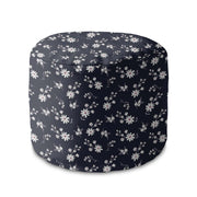 Round Pouf Footstool Small Flowers on Dark