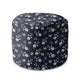 Round Pouf Footstool Small Flowers on Dark-Velvet