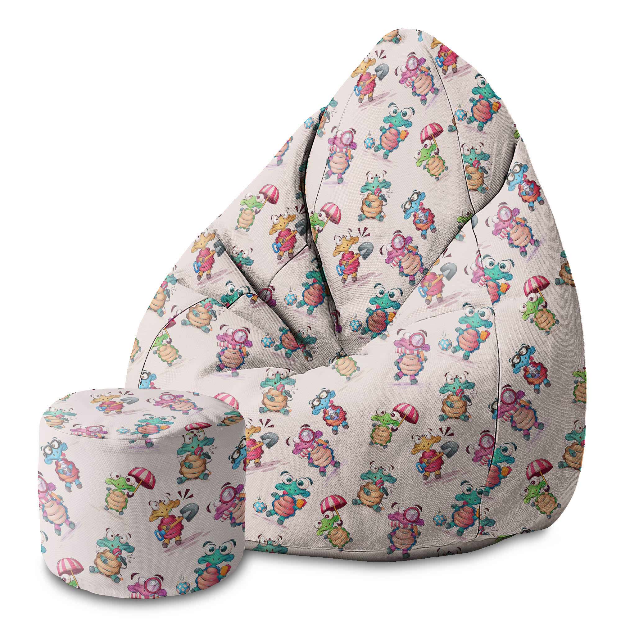 Round Pouf Footstool Funny Turtles