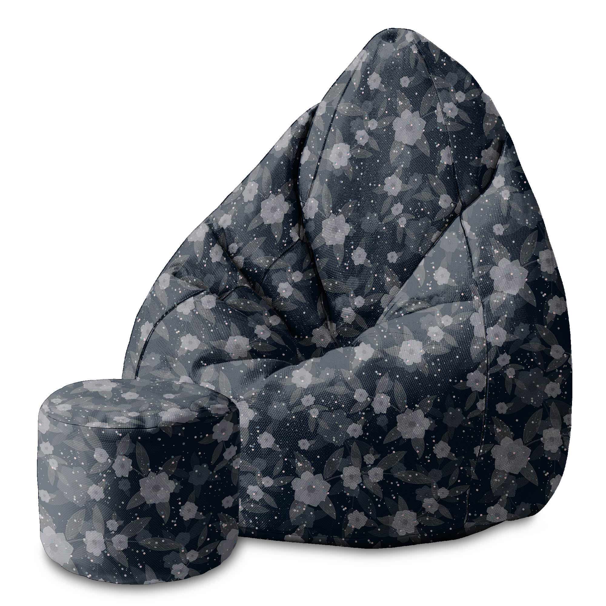 Round pouf footstool Fantasy Flowers-Velvet