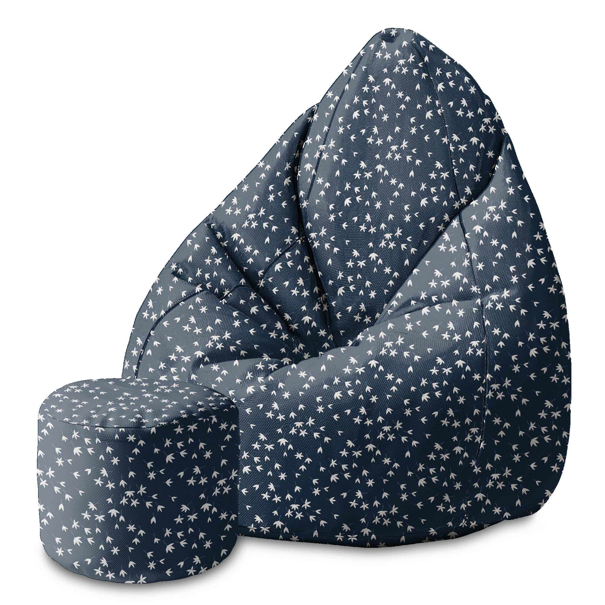 Round pouf footstool Navy Tiny Petal
