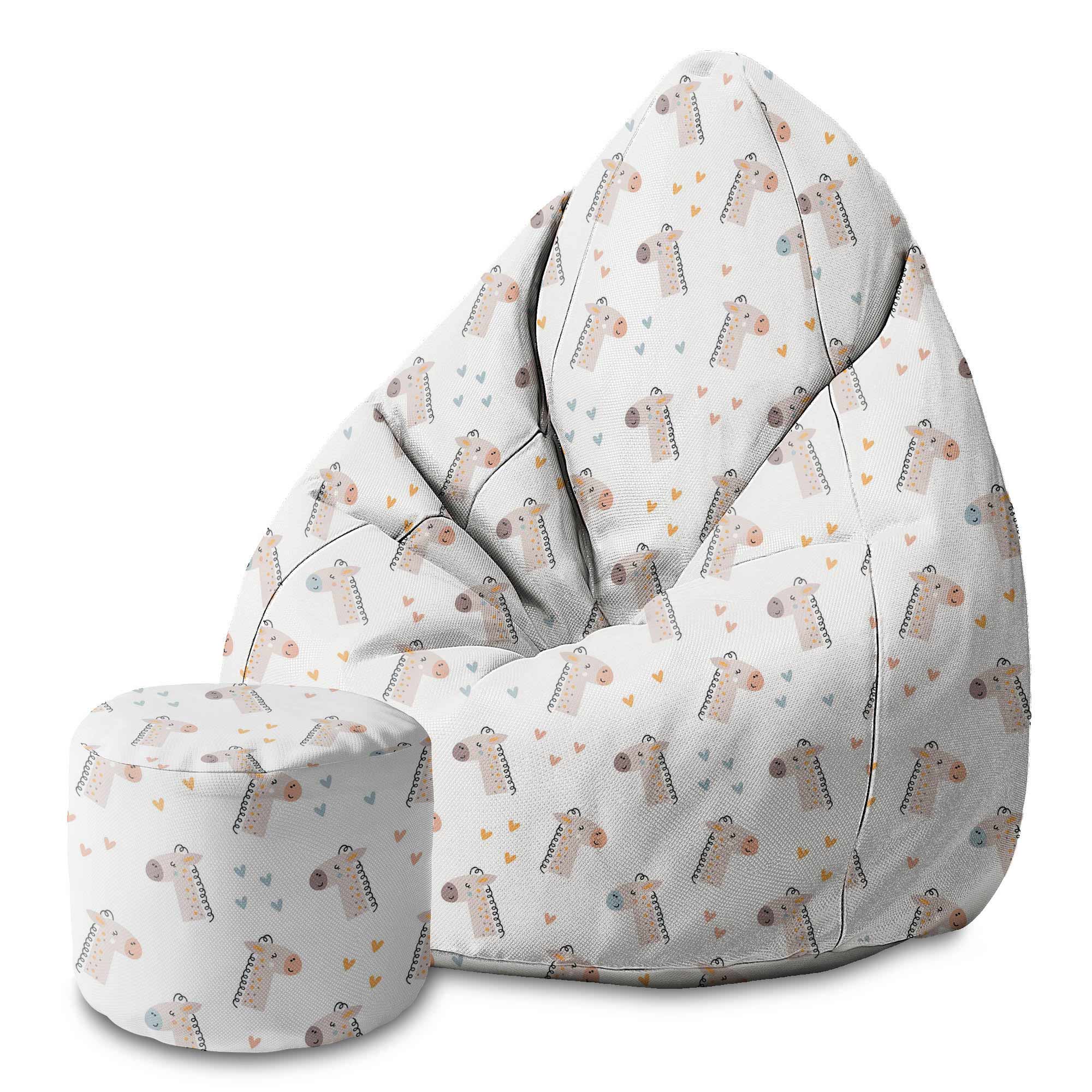 Round pouf footstool Cute Giraffe-Velvet