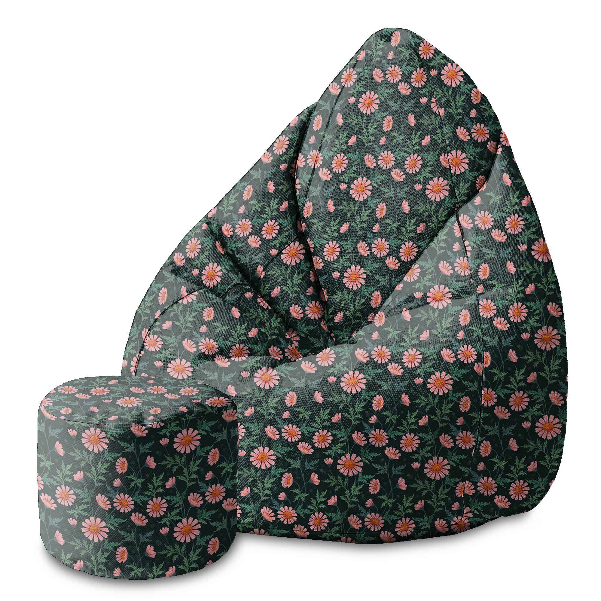 Round pouf footstool Oxeye Daisy