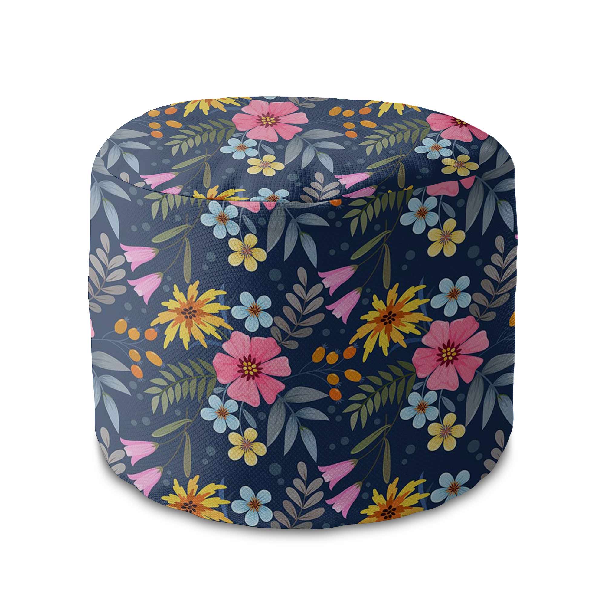 Round pouf footstool Spring Flowers