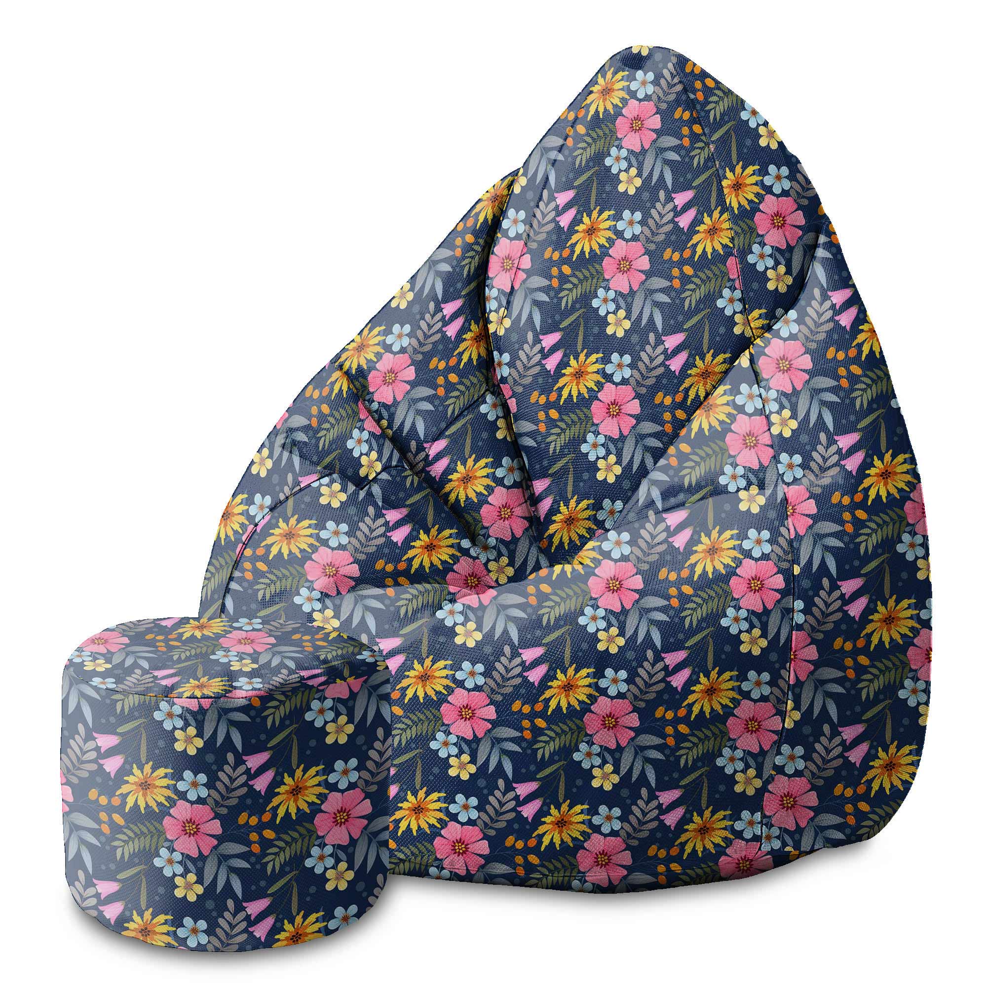 Round pouf footstool Spring Flowers