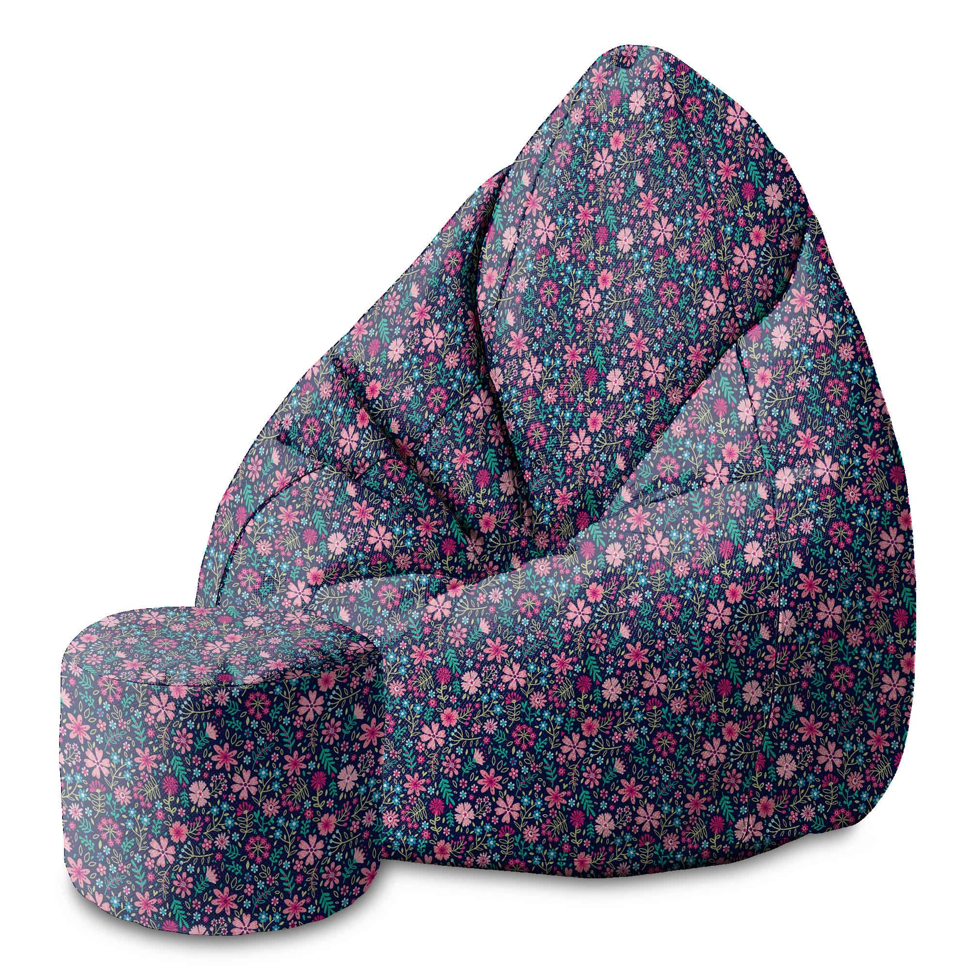 Round pouf footstool Pink Meadow