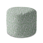 Round pouf footstool Tiny White Flowers Meadow-Velvet