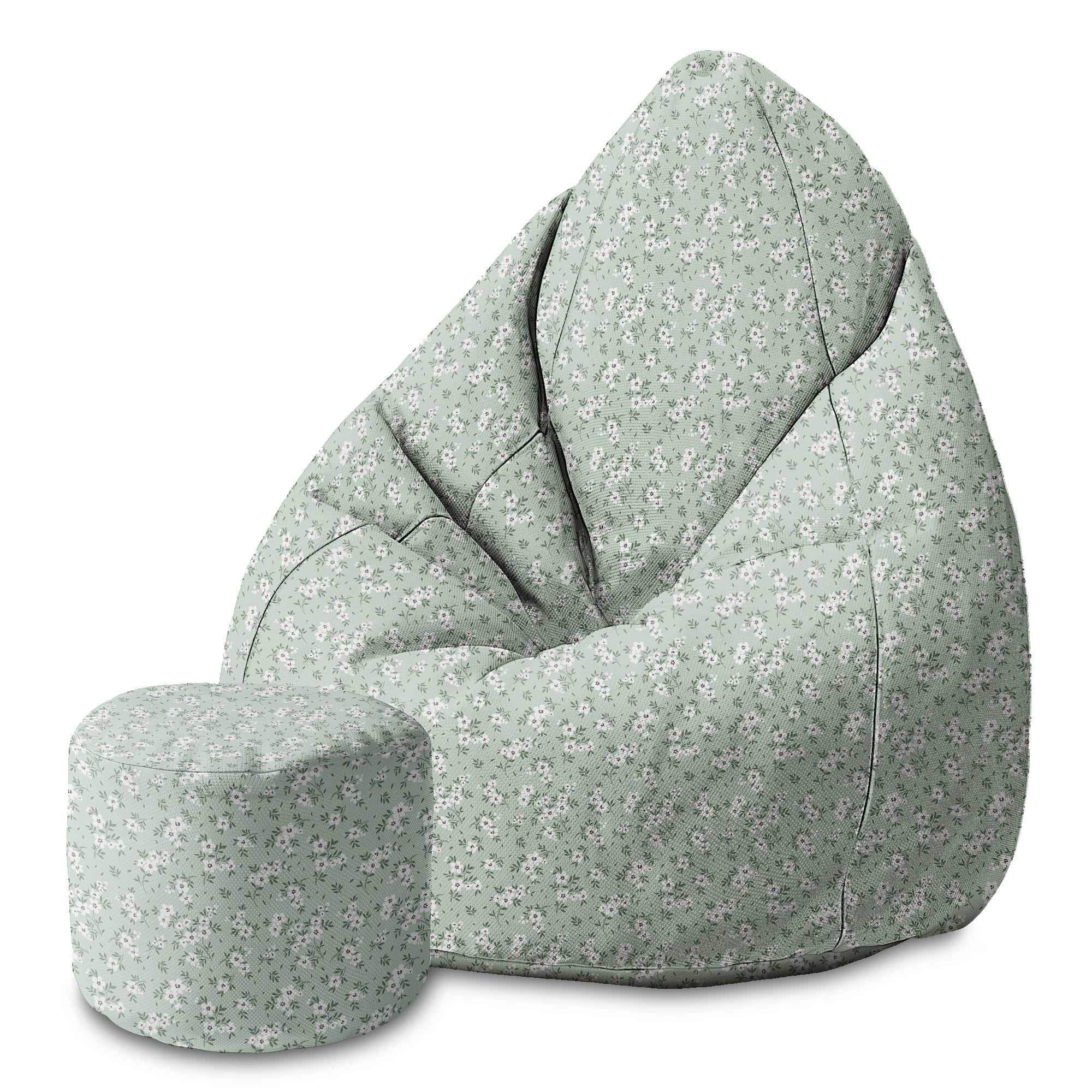 Round pouf footstool Tiny White Flowers Meadow-Oxford