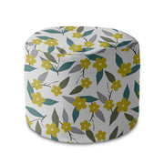 Round Pouf Footstool Lemon Flowers-Velvet
