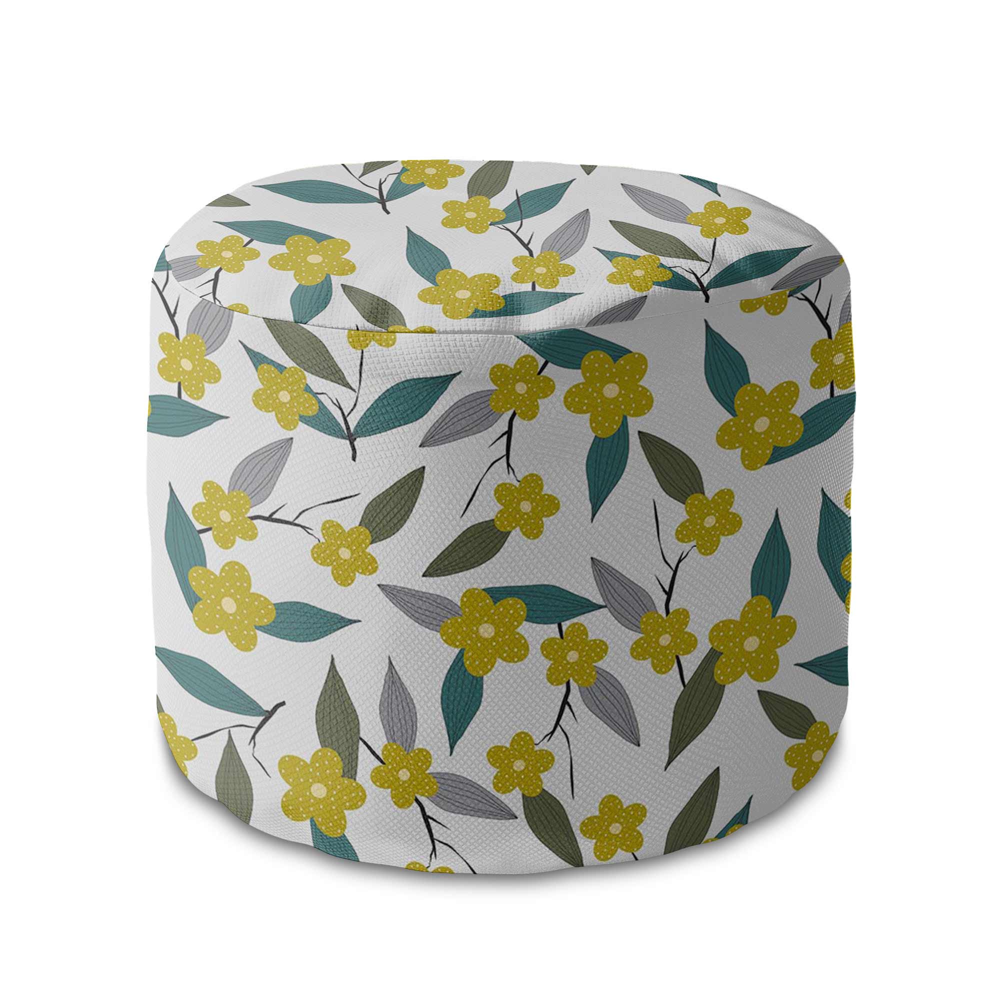 Round Pouf Footstool Lemon Flowers-Velvet